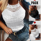 2 Pieces Halter Lace Up Water Soluble Lace Trim Sleeveless Tank Jacquard Casual Slim Fit Knit Top