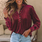 Burgundy Frilled Neck Buttoned Front Velvet Top