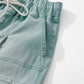 Smoke Green Mineral Wash Drawstring High Waist Wide Leg Jeans