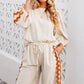 White Colorblock Ric Rac Trim Sleeve Top and Wide Leg Pants Set