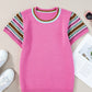 Bright Pink Contrast Printed Cap Sleeves Crewneck Sweater