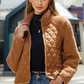 Chestnut Sherpa Plush Quilted Puffer Patchwork Zipped Coat