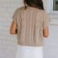 Simply Taupe Cable Knit Colorblock Satin Bowknot Short Sleeve Sweater