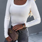 Long Sleeve U Neck Skinny Ribbed Top