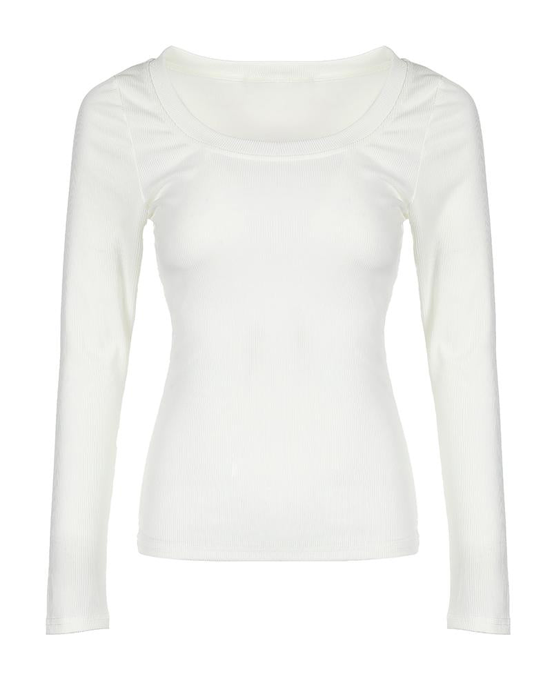 Long Sleeve U Neck Skinny Ribbed Top