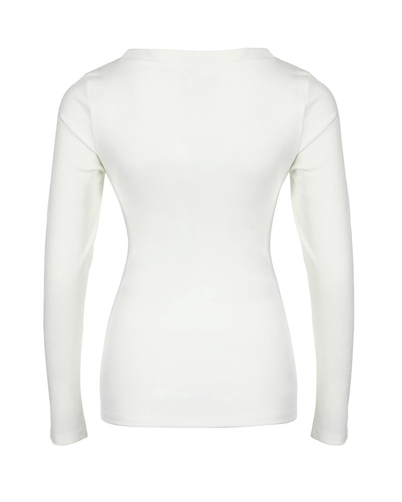 Long Sleeve U Neck Skinny Ribbed Top