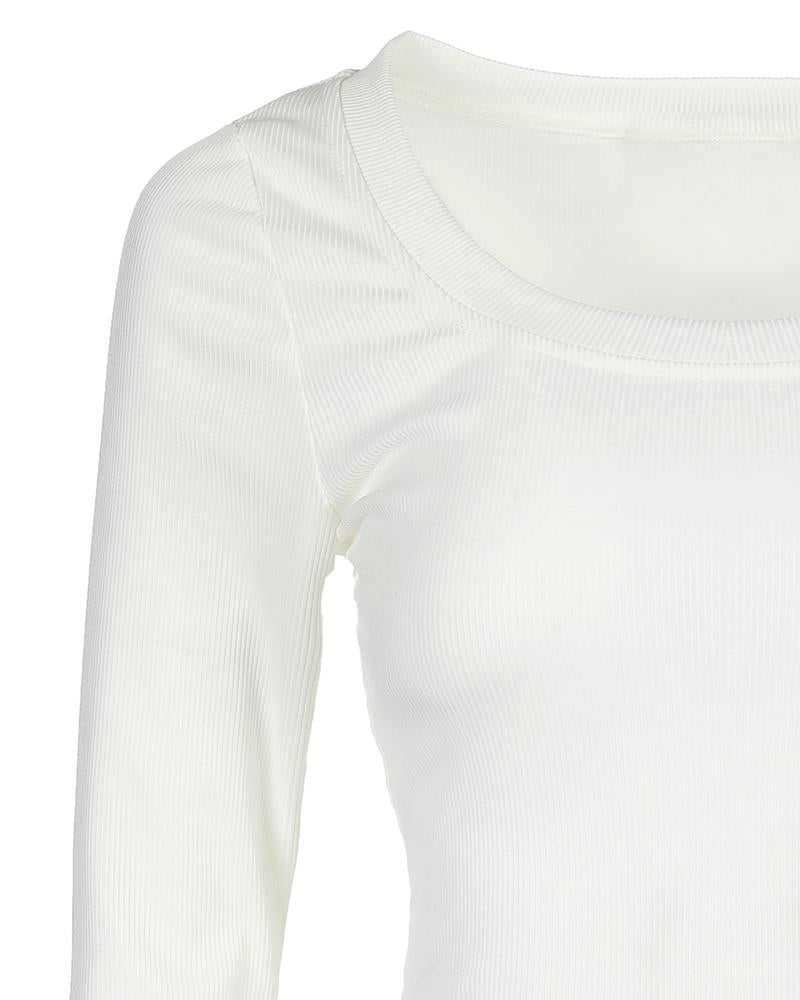 Long Sleeve U Neck Skinny Ribbed Top