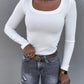 Long Sleeve U Neck Skinny Ribbed Top