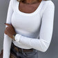 Long Sleeve U Neck Skinny Ribbed Top