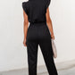 Black Zipper Flutter Sleeve Drawstring High Waist Jumpsuit