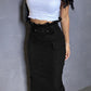 Ruffles Hem Mid Calf Slim Fit High Waist Pencil Skirt Elegant Skirt