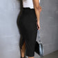 Ruffles Hem Mid Calf Slim Fit High Waist Pencil Skirt Elegant Skirt