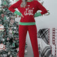 Fiery Red Christmas Striped Contrast Two Piece Lounge Set