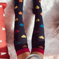 Navy Blue Valentine Heart Pattern Contrast Trim Mid-length Socks