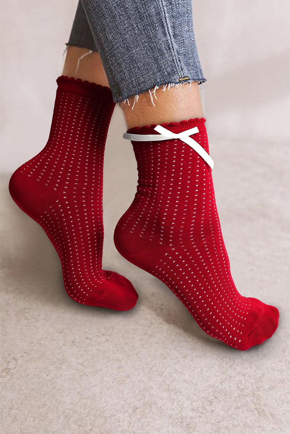 Racing Red Sweet Lettuce Trim Soft Crew Socks