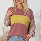 Fiery Red Colorblock Striped Bishop Sleeve Top