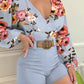 Floral Print Lantern Sleeve Top & Shorts Set