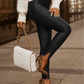 Studded Tied Detail PU Leather Slim Fit Side Sllit High Waist Pants Elegant Pants