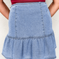 Beau Blue Asymmetric Ruffle Overlay Denim Mini Skirt