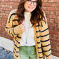 Beige Striped Pom Pom Knit Open Front Long Cardigan