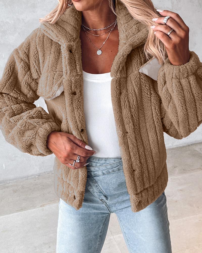 Turn down Collar Buttoned Teddy Jacket