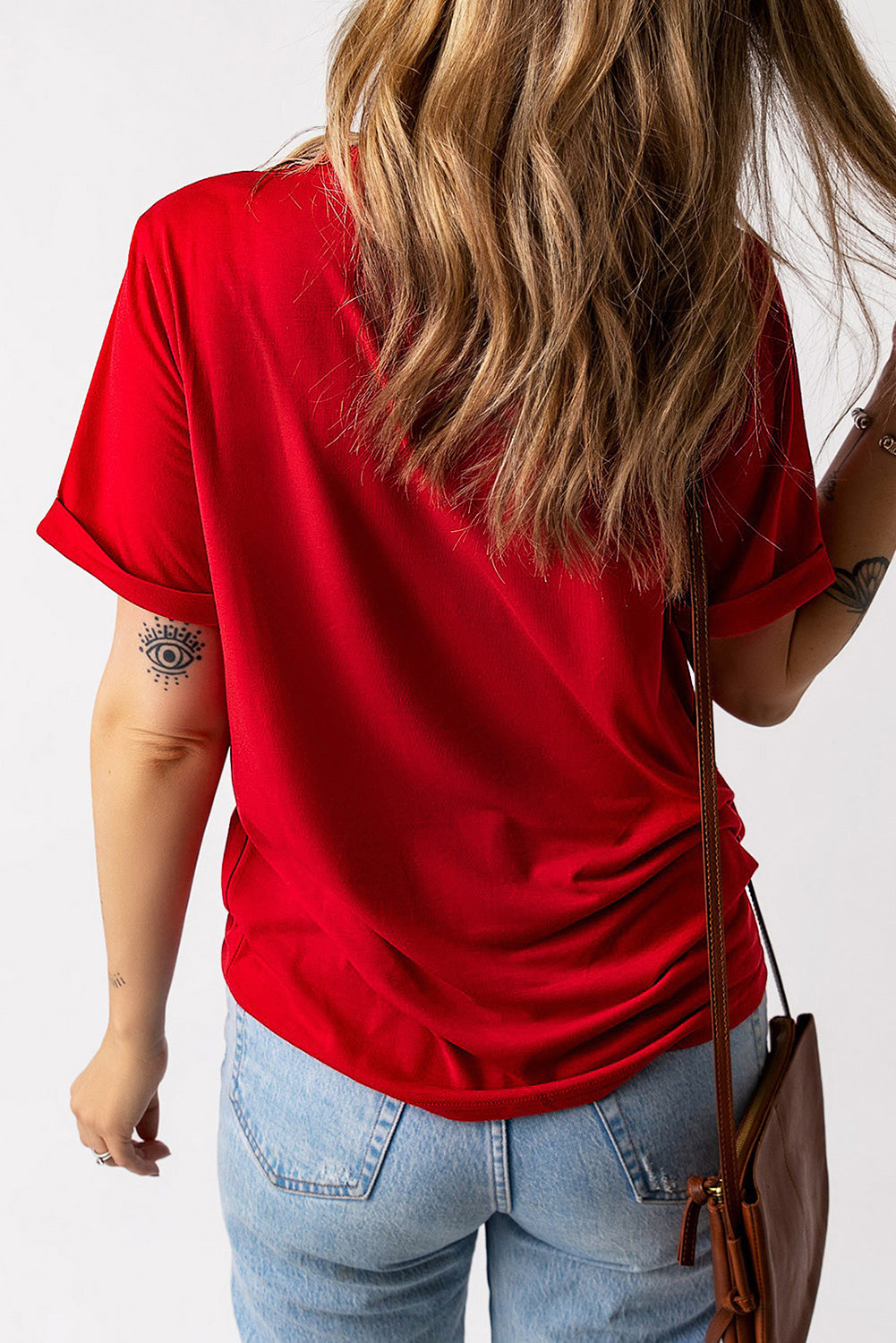 Red Christmas MERRY Graphic Cuffed Sleeve T Shirt