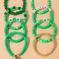 Green St Patricks Shamrock Letter Beaded Multi Layer Bracelet Set