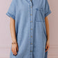 Dusk Blue Short Sleeve Pocketed Button up Denim Tunic Dress