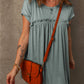 Mist Green Frilled Gathered Seam Round Neck T Shirt Dress