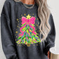 Gray Stunning Christmas Tree Printed Drop Shoulder Corded Sweatshirt