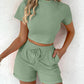 O neck Top & Pocket Design Drawstring Shorts Set