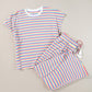 Pink Stripe Rainbow Tee Tasseled String Wide Leg Pants Set