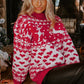 Fiery Red Merry Christmas Reindeer Heart Pattern High Neck Sweater