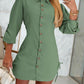 Side Drawstring Buttoned Roll Up Sleeve Shirt Dress