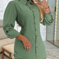 Side Drawstring Buttoned Roll Up Sleeve Shirt Dress