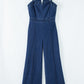 Sail Blue Seamed Zipper Spaghetti Strap High Waist Flared Jumpsuit