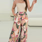 Floral Print Pocket Design Wide Leg Pants Casual Strechy Waist Pants