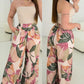 Floral Print Pocket Design Wide Leg Pants Casual Strechy Waist Pants