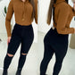 Hooded Long Sleeve Slim Fit Ribbed Top