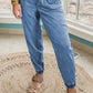 Dusk Blue Drawstring Waist Pocketed Plus Size Denim Joggers