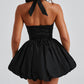 Halter Sleeveless Lace up Bowknot Backless A Line Dress Sexy Mini Dress