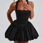 Halter Sleeveless Lace up Bowknot Backless A Line Dress Sexy Mini Dress