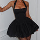 Halter Sleeveless Lace up Bowknot Backless A Line Dress Sexy Mini Dress