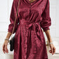 Burgundy Sleek Leopard Long Sleeve Tie Waist Shirt Dress