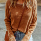 Brown Textured Round Neck Long Sleeve Top