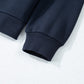 Navy Blue Solid Color Collared Sweatshirt and High Waist Pants Set