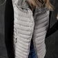 Silvery Plush Collared Quilted Zipped Puffer Vest