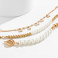 Gold 3pcs Pearl Plated Alloy Beaded Bracelet Set