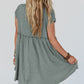 Mist Green Frilled Gathered Seam Round Neck T Shirt Dress