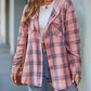 Plaid Pattern Pocket Design Button Down Hooded Shacket